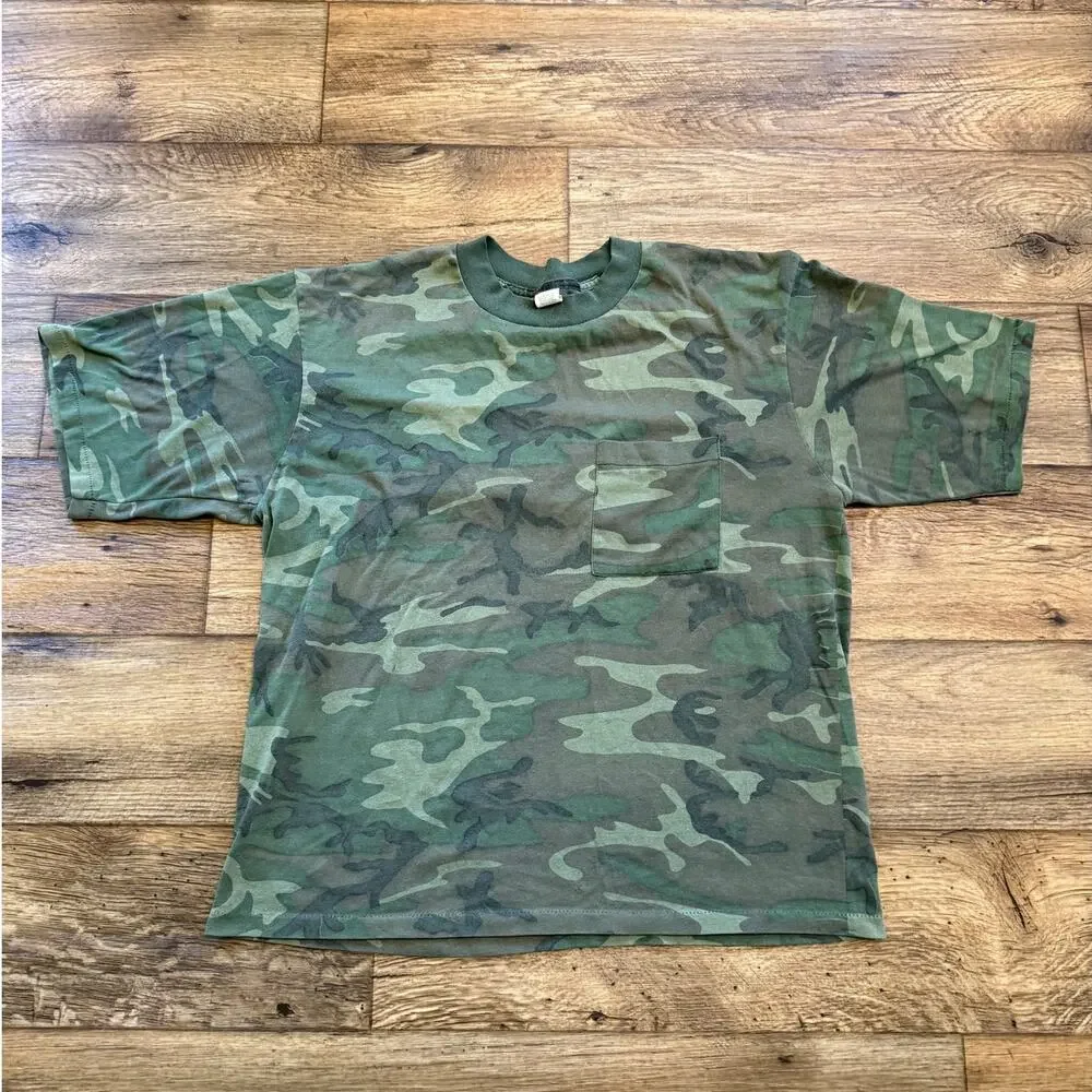 Vintage 80s Woodland Camouflage Tee Shirt - Picture 1 of 8